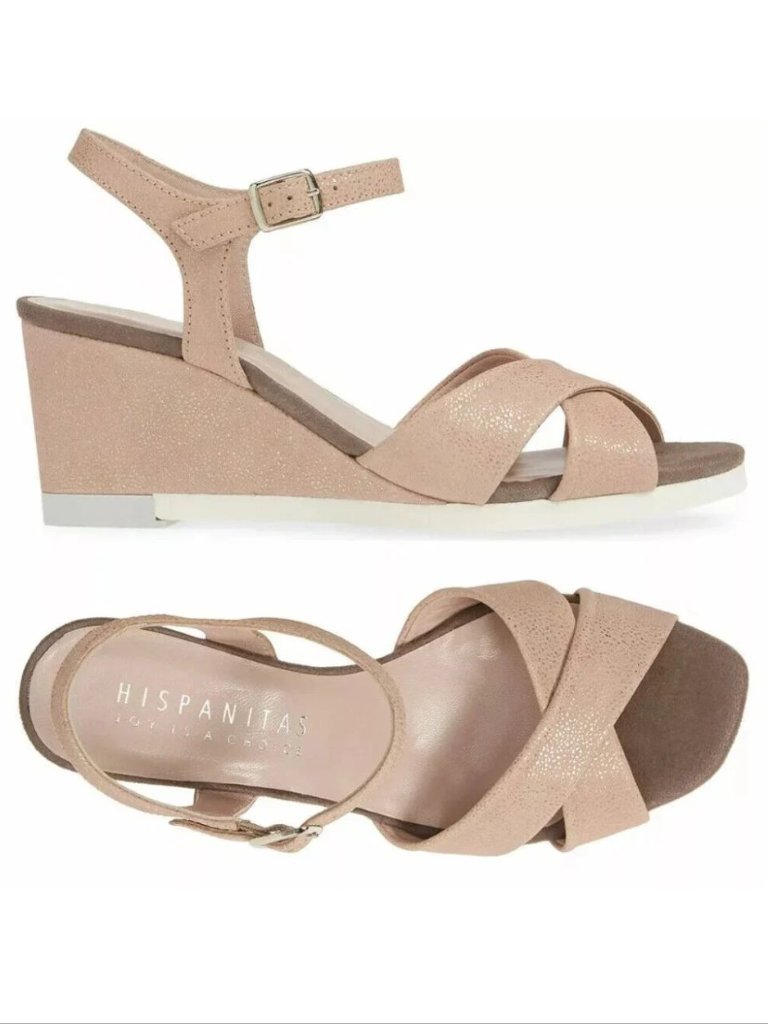 Hispanitas Codie Wedge Cross Straps Sandals Size 40 9.5 10 Pink Leather New $209